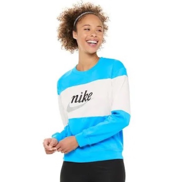 Nike Tops - Nike Loose Fit Long Sleeve Color Block Tee Blue White L Large